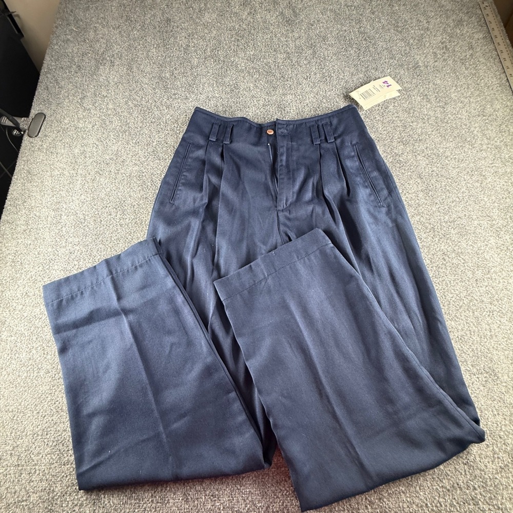 Liz Sport Menswear Mix Navy Blue High Rise Pleated Straight Leg Trousers 14 NEW
